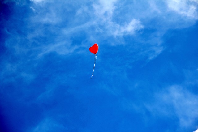 Himmel, Herz, Ballon, blau, rot